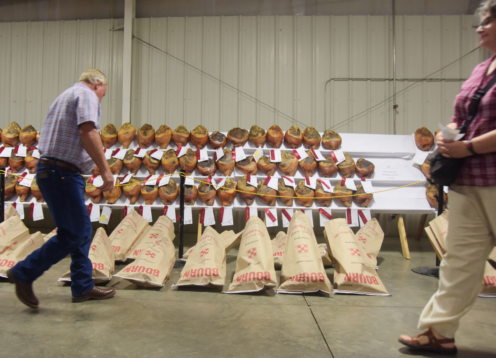 Paul Little looks at the bagged up hams